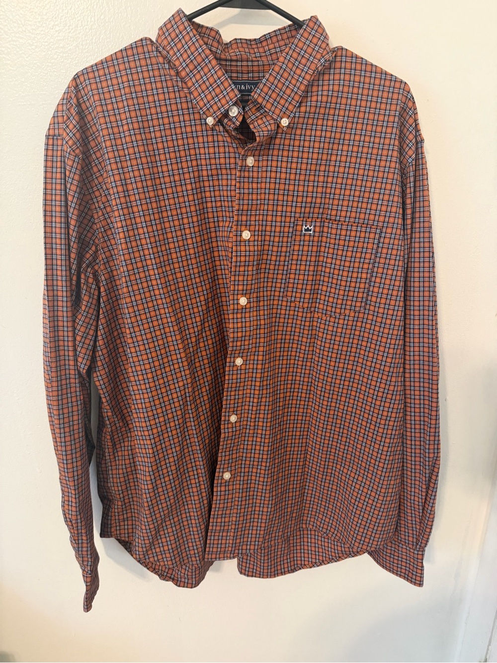 crown & ivy Orange and Blue Plaid Button-Down Shirt